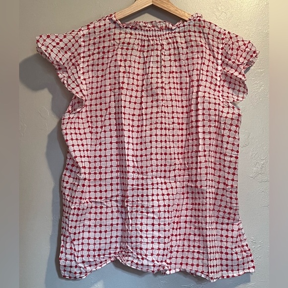 Vineyard Vines Red and White Patterned Cotton Blouse Flowy Checkered Lightweight - Picture 8 of 9